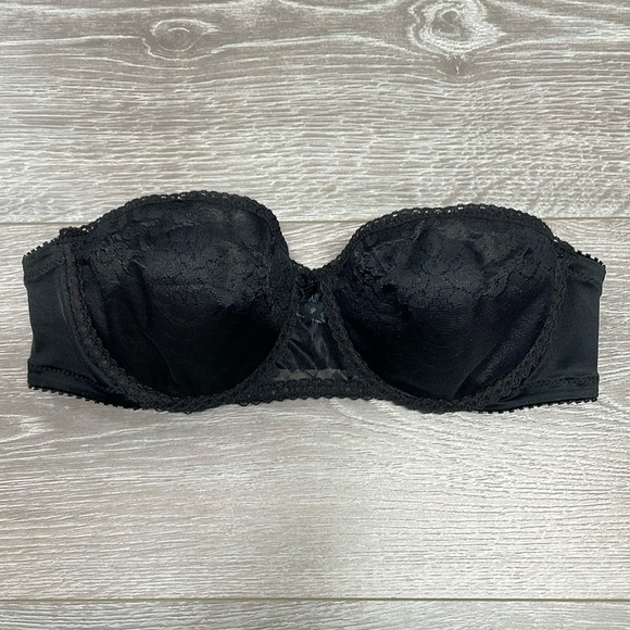 Vintage 60-70s Union Made Maidenform Pretty Shapely Black Strapless Bra Lace 34B - Picture 1 of 13